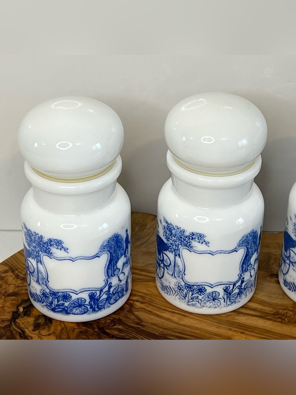 1950's White Milk Glass Apothecary Jar Set Of 4 Bubble Lid Made in Belgium EUC - Picture 5 of 14